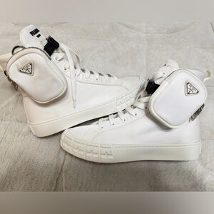 NEW! $1,370 Prada Re-Nylon Off White High-Top Side Pouch Sneakers 41 8 8.5